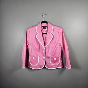 Willi Smith Pink White Trim Tailored Blazer Womens Size 8 Workwear Jacket Retro